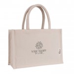 Bolsa pequeña de algodón reciclado para personalizar con asa corta color natural vista detalle