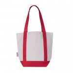 Bolsa de algodón reciclado con bolsillo exterior en un lado color rojo tercera vista
