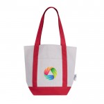 Bolsa de algodón reciclado con bolsillo exterior en un lado color rojo cuarta vista
