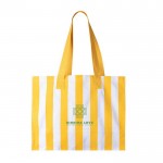 Bolsa grande de algodón reciclado con diseño de rayas verticales color amarillo tercera vista