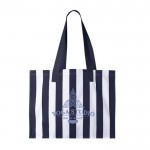 Bolsa grande de algodón reciclado con diseño de rayas verticales color azul tercera vista
