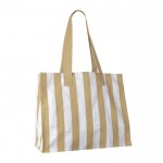 Bolsa grande de algodón reciclado con diseño de rayas verticales color beige segunda vista