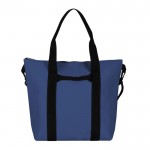 Bolsa de cuero sintético de suave tacto con doble asa negra color azul marino primera vista