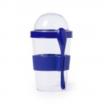 Vaso de 420 ml con cuchara y tapa color azul