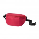 Riñonera de poliéster con cinta de clic ajustable a la cintura color rojo vista con logo