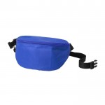 Riñonera de poliéster con cinta de clic ajustable a la cintura color azul vista con logo