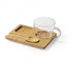 Set de taza con cuchara y base color madera clara
