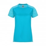 Camiseta técnica poliéster de mujer en doble color 135 g/m2 Roly Direct Zolder color turquesa segunda vista