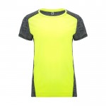 Camiseta técnica poliéster de mujer en doble color 135 g/m2 Roly Direct Zolder color amarillo fluorescente segunda vista