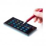 Bolígrafo metalizado táctil con soporte para móvil tinta azul color rojo cuarta vista