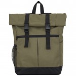 Mochila de poliéster 900D con tapa enrollable y cintas de cierre color verde militar segunda vista