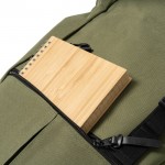 Mochila de poliéster 900D con tapa enrollable y cintas de cierre color verde militar vista detalle 4