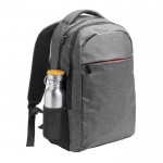Mochila de poliéster jaspeada con compartimento para PC color negro mate primera vista de uso