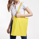 Bolsa de tejido algodón con asa larga en diversos colores color amarillo vista detalle 4