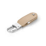 Llavero usb de piel con mosquetón color beige