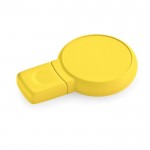 USB con forma circular y acabado de goma color amarillo