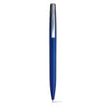 Bolígrafo de plástico con acabado metálico color azul