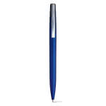 Bolígrafo de plástico con acabado metálico color azul
