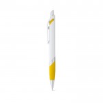 Bolígrafo de plástico blanco con detalle de color tinta azul color amarillo
