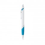 Bolígrafo de plástico blanco con detalle de color tinta azul color azul claro