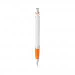 Bolígrafo de plástico blanco con detalle de color tinta azul color naranja primera vista