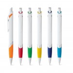 Bolígrafo de plástico blanco con detalle de color tinta azul varios colores