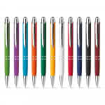 Bolígrafo con acabado de goma suave color azul claro vista colores
