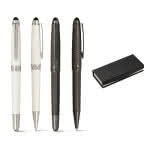 Pack de bolígrafo y roller metálicos color gris oscuro vista colores