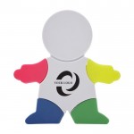 Marcador en forma de muñeco con 4 colores fluorescentes con limpiador color blanco cuarta vista