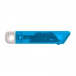 Cúter transparente de plástico con retorno de seguridad automático color azul claro primera vista