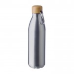 Botella de aluminio mediana con tapón de bambú y mosquetón 500ml color plateado sexta vista