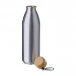 Botella de aluminio mediana con tapón de bambú y mosquetón 500ml color plateado octava vista