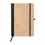 Cuaderno con tapa de bambú y cuero sintético A5 hojas a rayas color negro primera vista