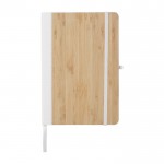 Cuaderno con tapa de bambú y cuero sintético A5 hojas a rayas color blanco primera vista