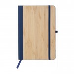 Cuaderno con tapa de bambú y cuero sintético A5 hojas a rayas color azul primera vista