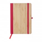 Cuaderno con tapa de bambú y cuero sintético A5 hojas a rayas color rojo primera vista