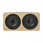 Altavoz de madera inalámbrico con dos altavoces color marrón primera vista