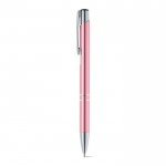Bolígrafo de aluminio con mecanismo pulsador tinta azul color rosa