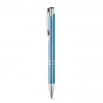Bolígrafo de aluminio con mecanismo pulsador tinta azul color azul claro imagen con logo