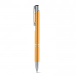 Bolígrafo de aluminio con mecanismo pulsador tinta azul color naranja