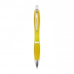 Bolígrafo de plástico reciclado con grip de goma tinta azul color amarillo segunda vista