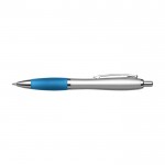 Bolígrafo plateado con antideslizante de colores tinta azul color azul claro primera vista