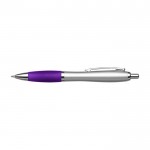 Bolígrafo plateado con antideslizante de colores tinta azul color violeta primera vista