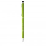 Bolígrafo delgado con puntero táctil color cromado tinta azul Vip Thin color verde claro imagen con logo