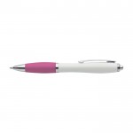 Bolígrafo de ABS reciclado con grip de goma y tinta azul color rosa primera vista