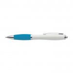 Bolígrafo de ABS reciclado con grip de goma y tinta azul color azul claro primera vista