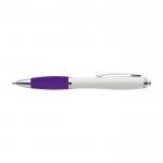 Bolígrafo de ABS reciclado con grip de goma y tinta azul color violeta primera vista