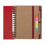 Libreta con varias notas adhesivas, regla y bolígrafo A6 hojas a rayas color rojo primera vista