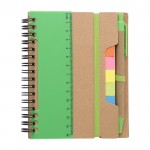 Libreta con varias notas adhesivas, regla y bolígrafo A6 hojas a rayas color verde claro segunda vista