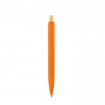 Bolígrafo de plástico reciclado con pulsador de bambú tinta azul color naranja segunda vista